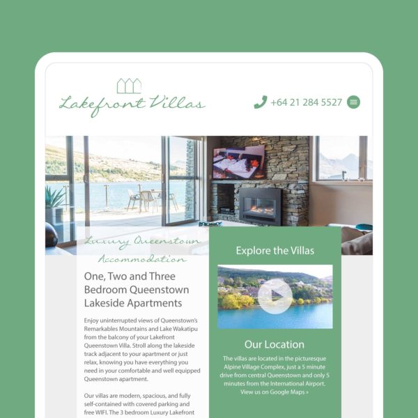 Lakefront Villas Luxury Accommodation Wanaka Web Design